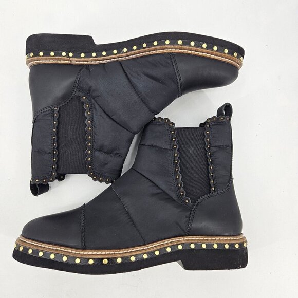 New Free People Atlas Puffer Chelsea Boots Womens 39/9 Black Leather Nylon - Picture 6 of 10